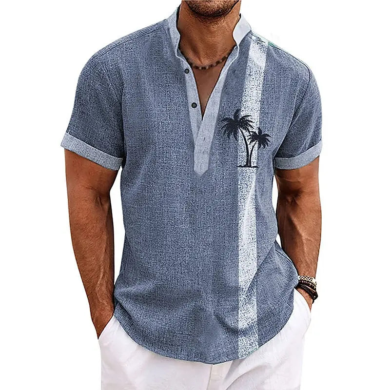 CocoWave – Men’s 3D Palm Print Henley Shirt