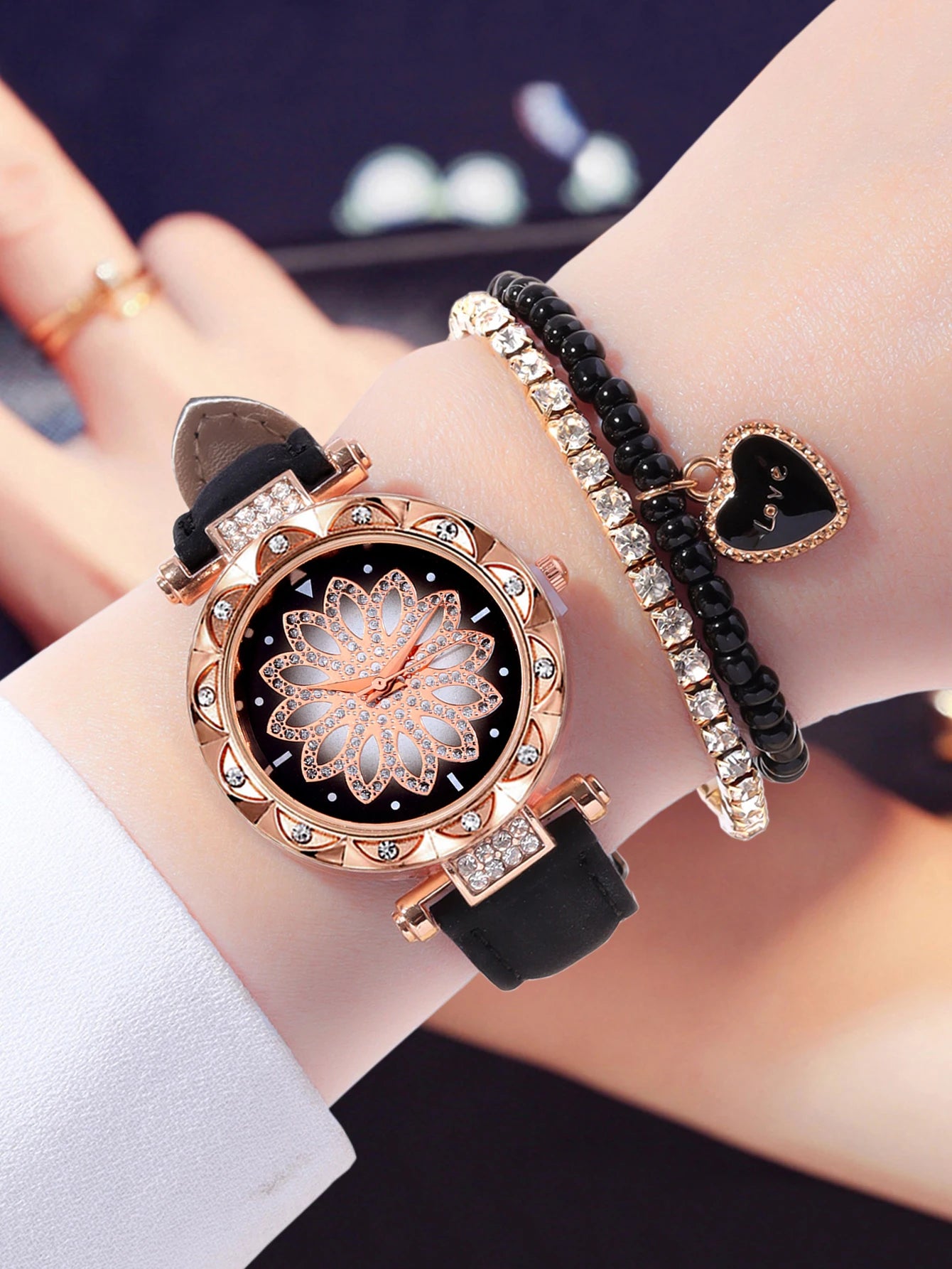 Starry Sky Diamond Watch & Bracelet Set β 3PCs Women's Quartz Gift Set