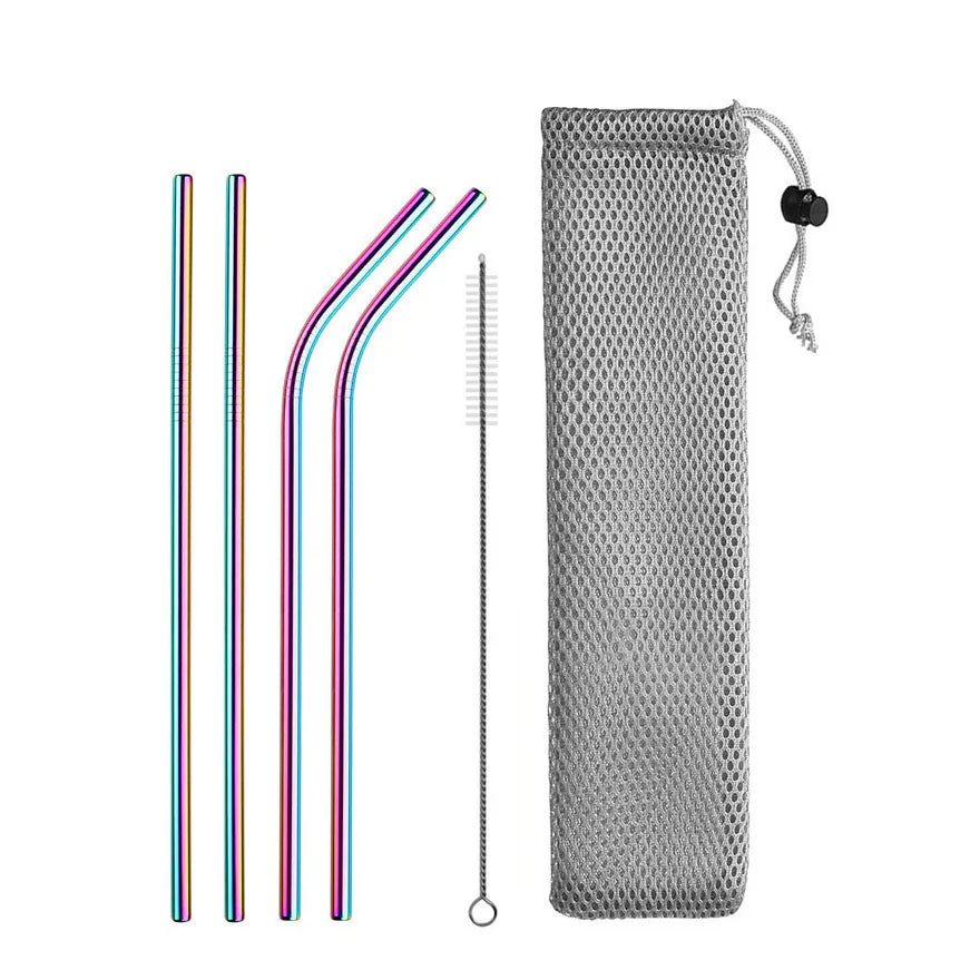 Metal Straws β Reusable 304 Stainless Steel Set with Brush & Pouch