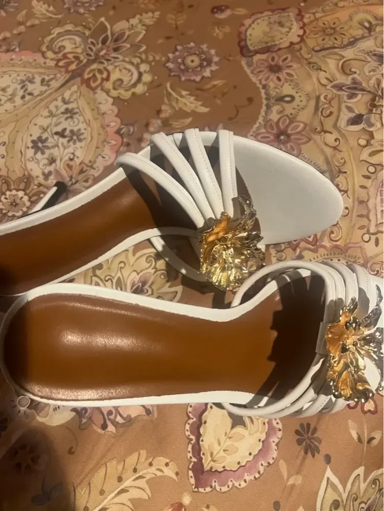 FloraStiletto 2025 β Metal Flower Thin Strap Sandals