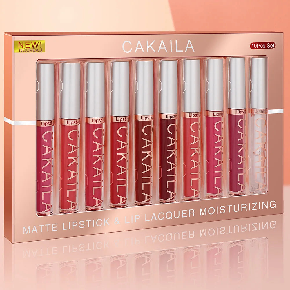 Cakaila NudeLux โ 10PCS Matte Velvet Waterproof Liquid Lipstick Set