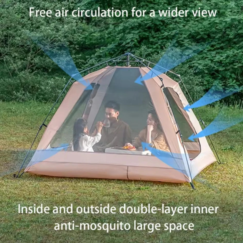 Essential For Family Travel Outdoor Camping 3-5 Double-layer Waterproof Anti-UV Shade Beach Camping Two Doors Two Windows Tent