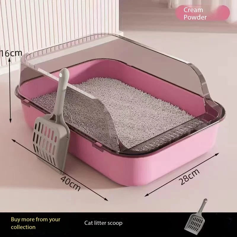 Semi-Closed Cat Litter Box β Large Non-Stick Splashproof Toilet with Removable Tray
