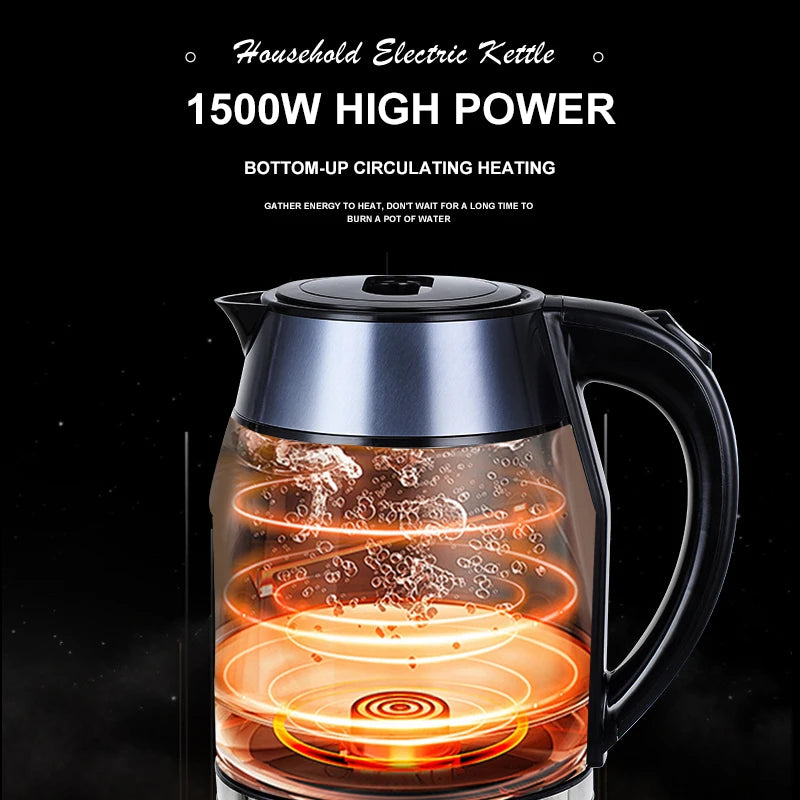GELAIBO Double-Layer Electric Kettle β High Borosilicate Glass, Color Steel, Anti-Dry Protection