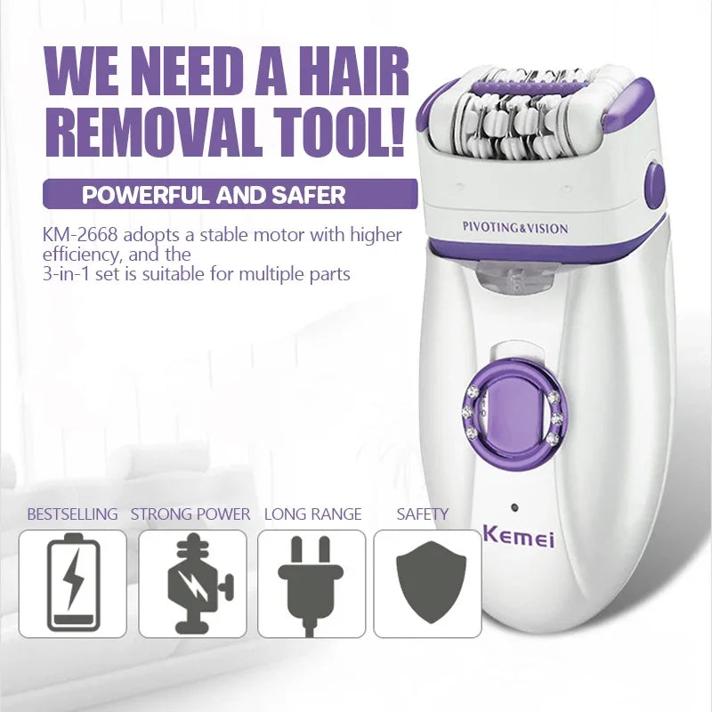 Kemei Rechargeable 2-in-1 Epilator & Shaver for Women β Smooth Skin Hair Removal Machine