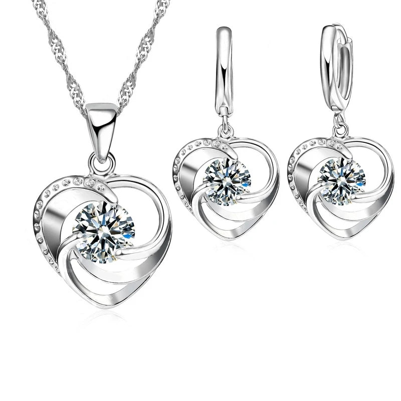 HeartLuxe β 925 Sterling Silver Love Necklace & Earring Set