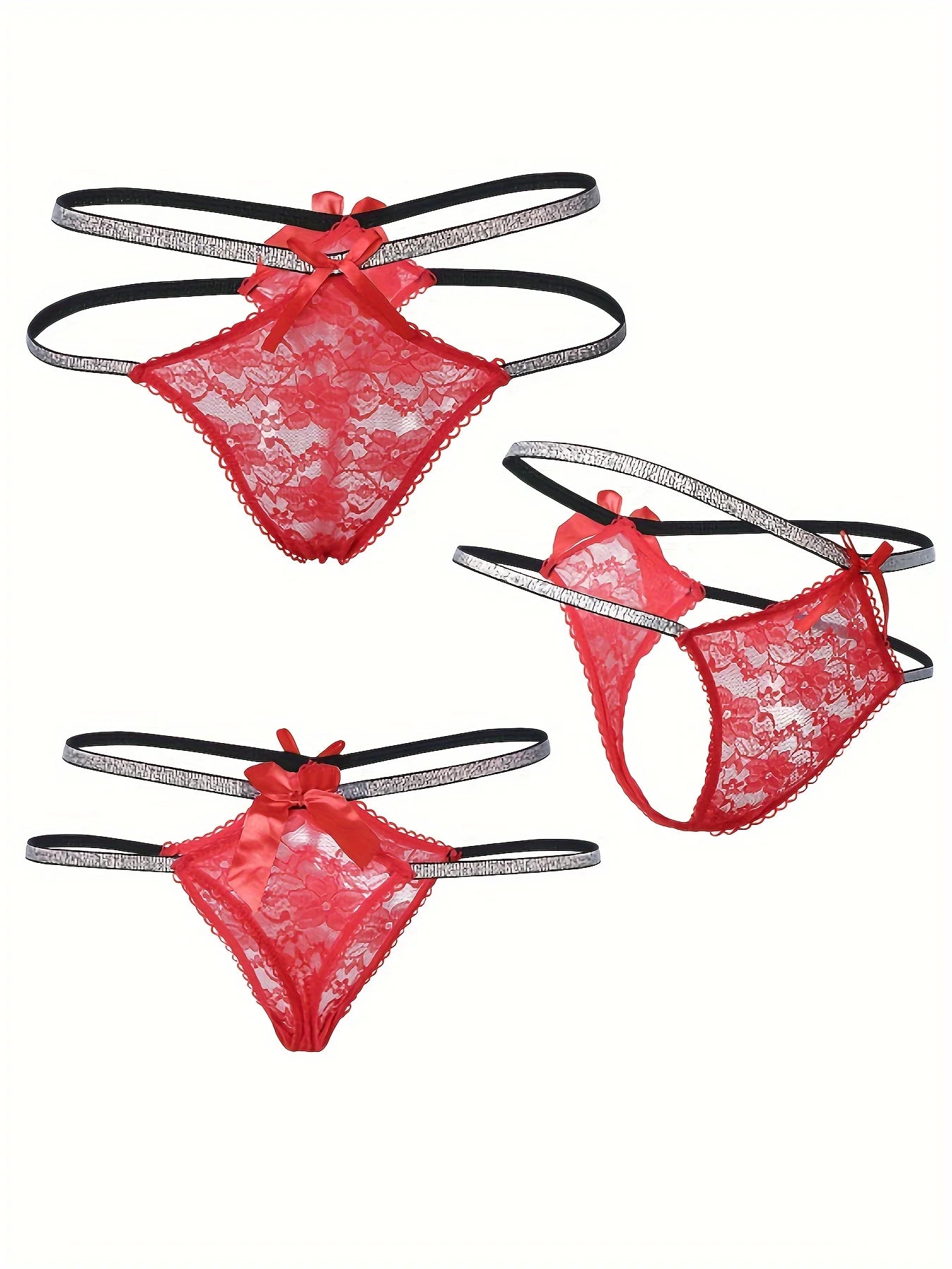 4-Pack Sparkling Silver Ribbon Thongs – Hollow Temptation Lingerie