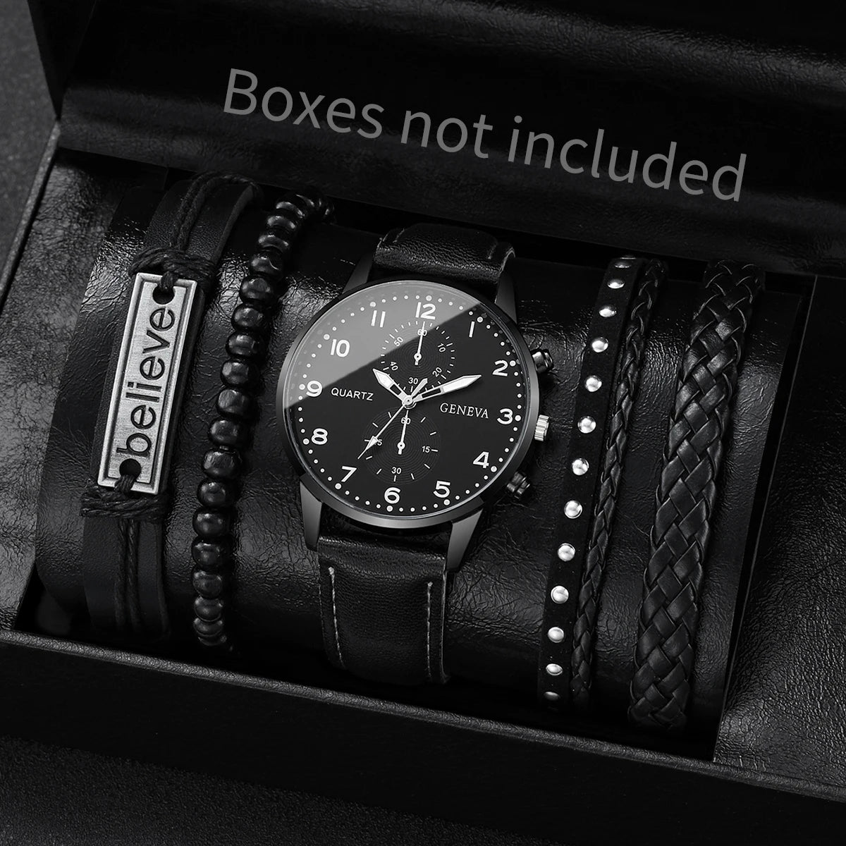 4/5-Piece Men’s Vintage Quartz Watch & Leather Bracelet Set – Business Style