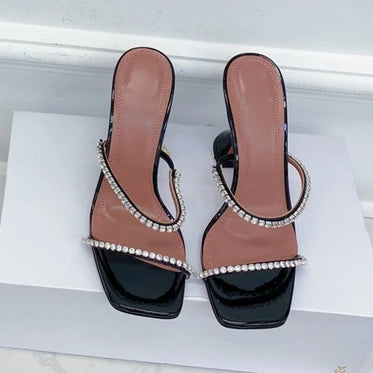 DiamondBloom β Rhinestone Chain Square Toe Sandals
