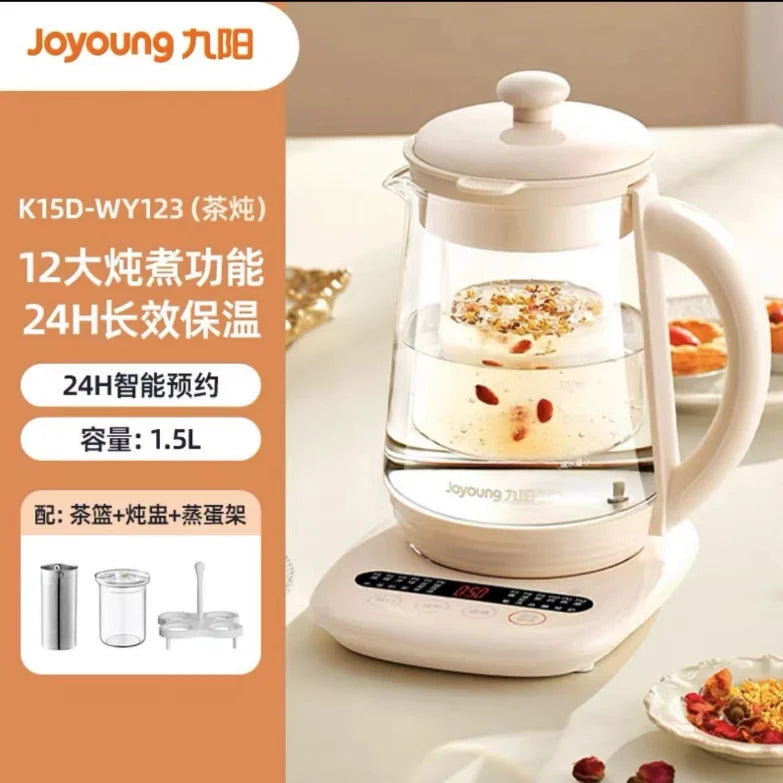 Jiuyang 1.5L Multifunctional Health Pot β 220V Glass Flower Teapot & Mini Dessert Cooker