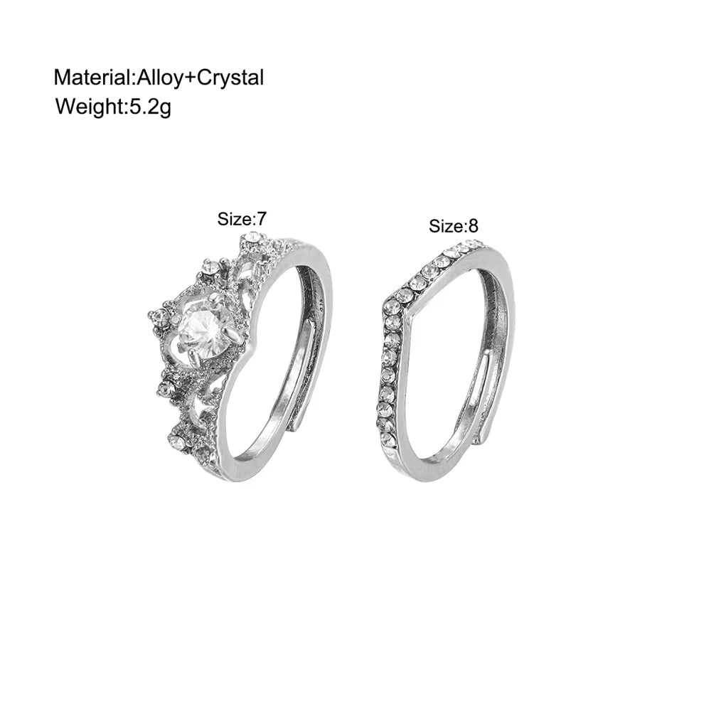 2PCS Fairy Sparkling Crown Rings β Adjustable Crystal Rings for Women & Teens