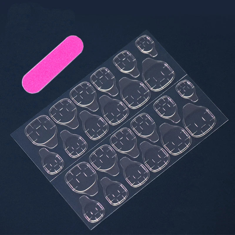 24-Pcs Long French Flower Drill Nails Set with File & Jelly Glue
