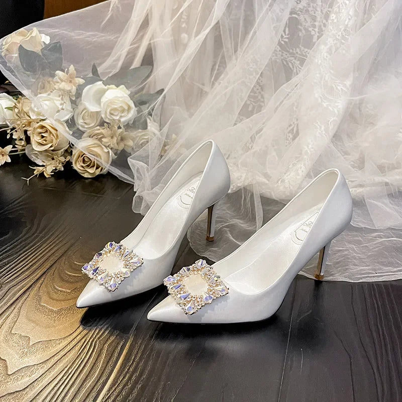 DiamondGlow β Satin Crystal Plus Size Bridal Heels