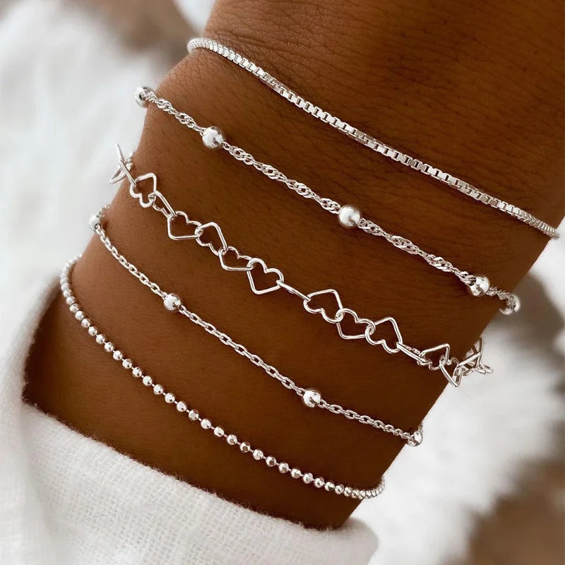 ShineLink β 15PCS Silver Chain & Bead Bracelet Set