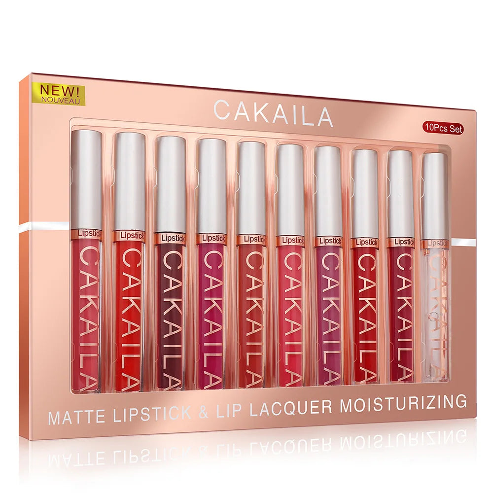 Cakaila NudeLux โ 10PCS Matte Velvet Waterproof Liquid Lipstick Set
