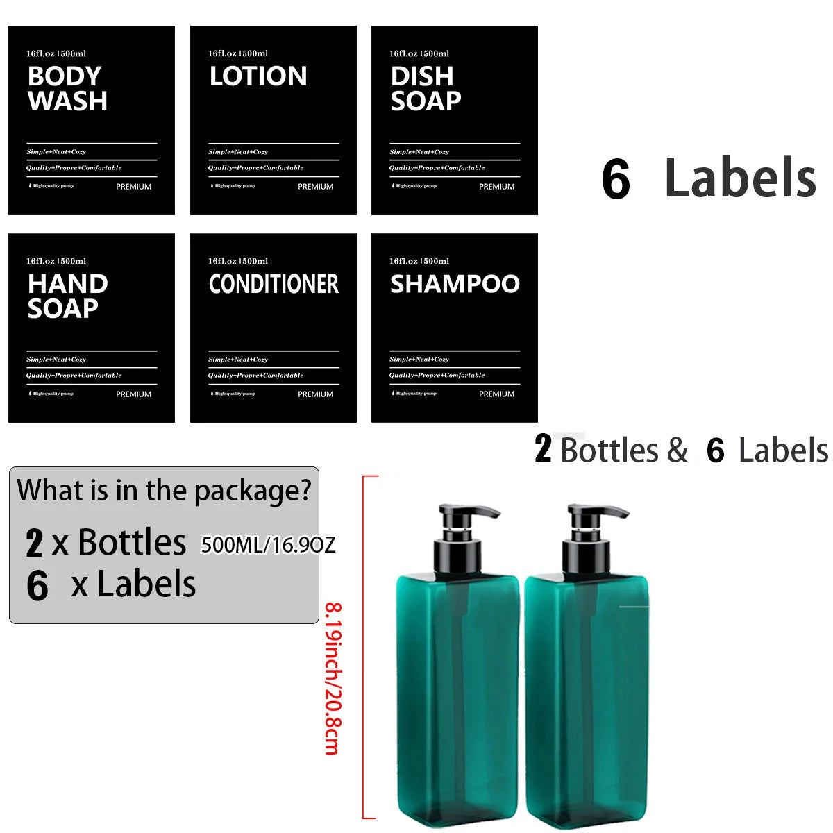 Soap Dispenser β 500ml Refillable Bottle with Labels