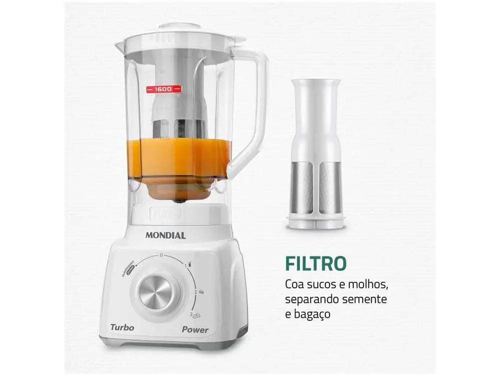 Mondial L-99-WG Turbo Power Blender β 500W, 3 Speeds, with Filter (White & Grey, 220V)
