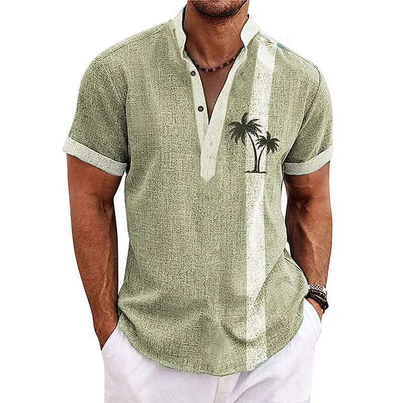 CocoWave – Men’s 3D Palm Print Henley Shirt