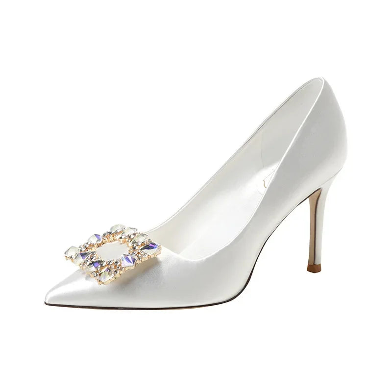 DiamondGlow β Satin Crystal Plus Size Bridal Heels