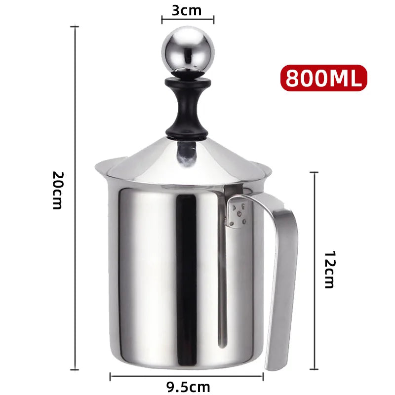 800ML Stainless Steel Manual Milk Frother β Double Mesh Creamer for Coffee, Milk & Eggs