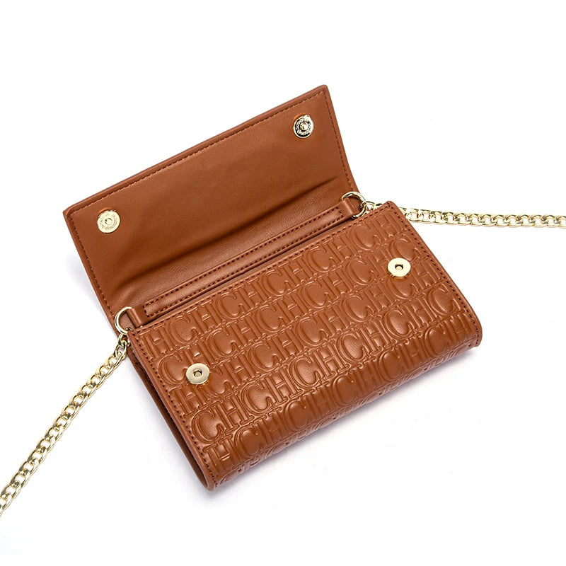 CHCH Women’s Magnetic Chain Shoulder Bag – Small Square Crossbody Wallet (Brown)