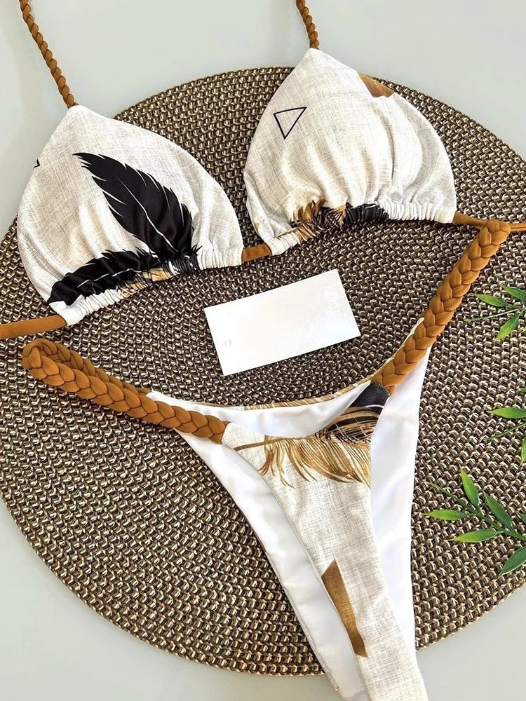 ZebraGlow β High Waist Brazilian Thong Bikini Set