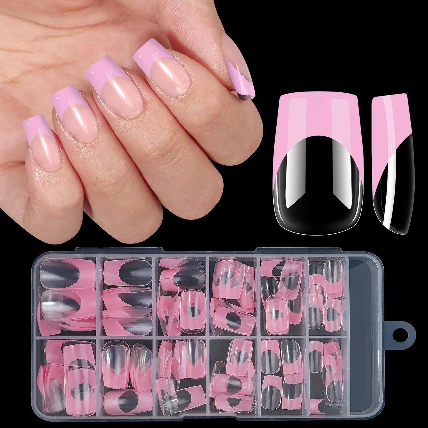 NailMuse β 120PCS Multicolor French Press-On Nails Set (Square & Almond Tips)