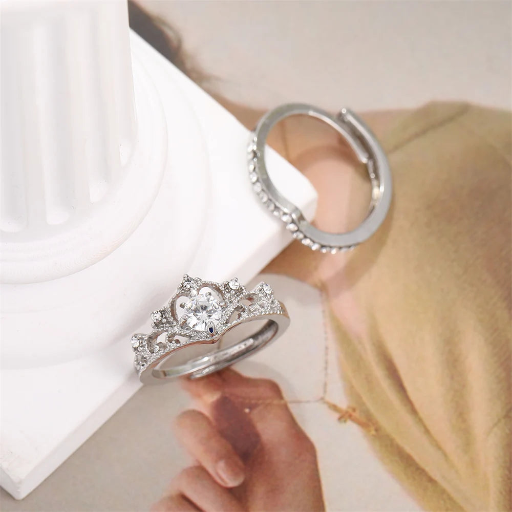 2PCS Fairy Sparkling Crown Rings β Adjustable Crystal Rings for Women & Teens