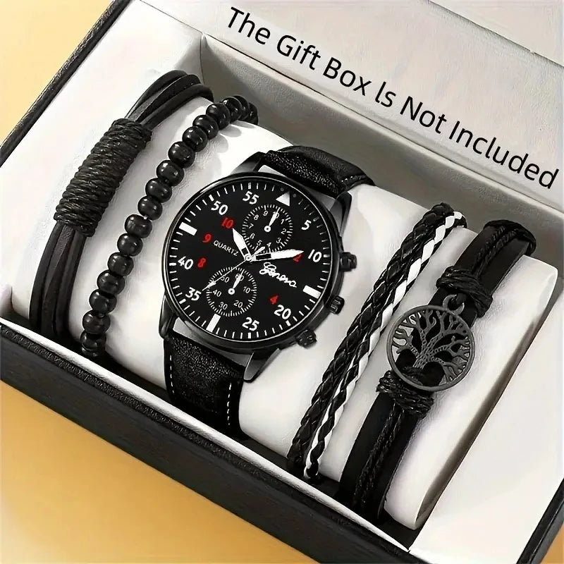 Hip Hop Men’s Luxury Watch & Bracelet Set – Sporty Street Style Wristwatch