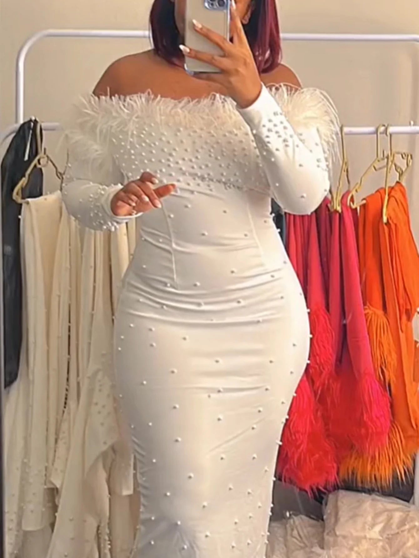 FeatherGlam β Elegant Slim Fit Evening Dress
