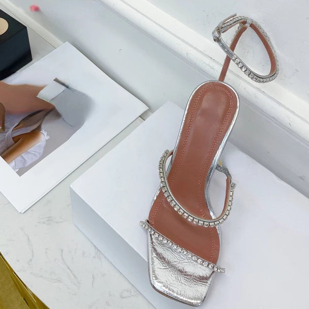DiamondBloom β Rhinestone Chain Square Toe Sandals