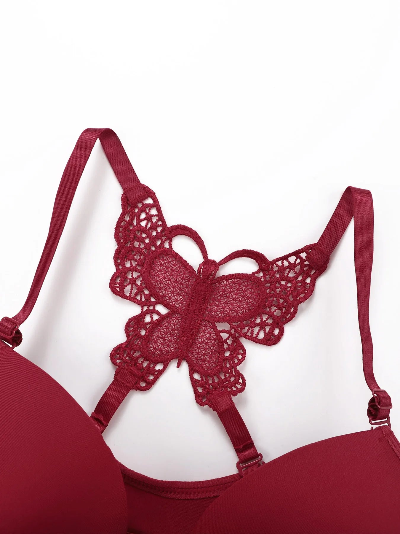 Sexy Red 2-Piece Bra Set with Butterfly Back & Front Button Design"