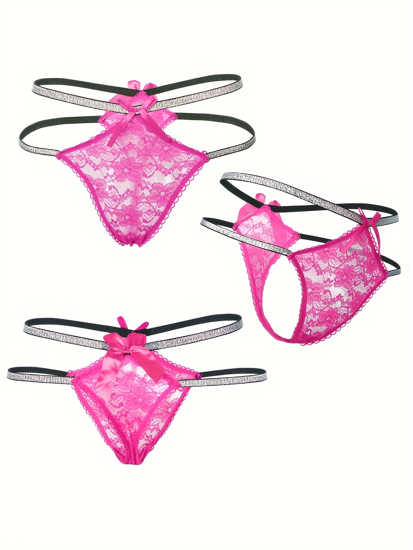 4-Pack Sparkling Silver Ribbon Thongs – Hollow Temptation Lingerie