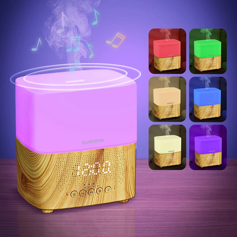 Lovaroma CJ-501 Ultrasonic Aroma Diffuser β Bluetooth Speaker, Humidifier & Alarm Clock with 7-Color Light