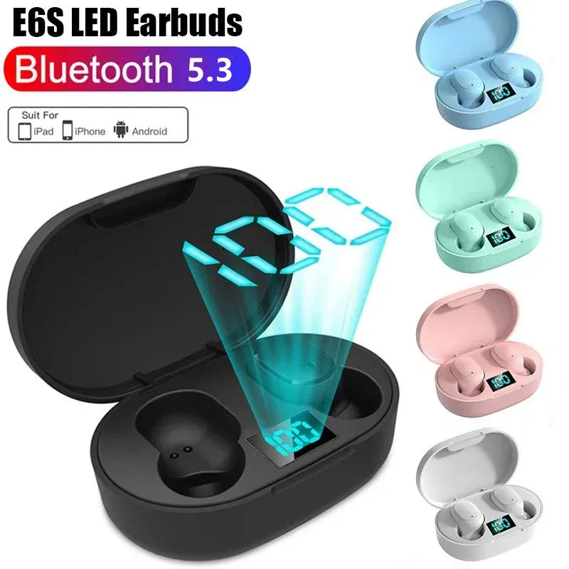 E6S TWS Bluetooth Earbuds β Waterproof Noise-Cancelling LED Wireless Headset with Mic