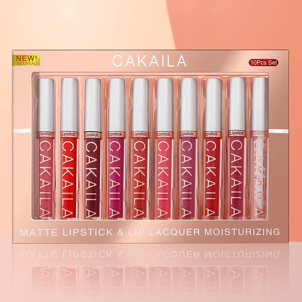 Cakaila NudeLux โ 10PCS Matte Velvet Waterproof Liquid Lipstick Set