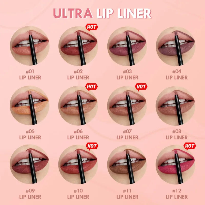 Waterproof Matte Lip Liner Pencil β 12 Long-Lasting Colors