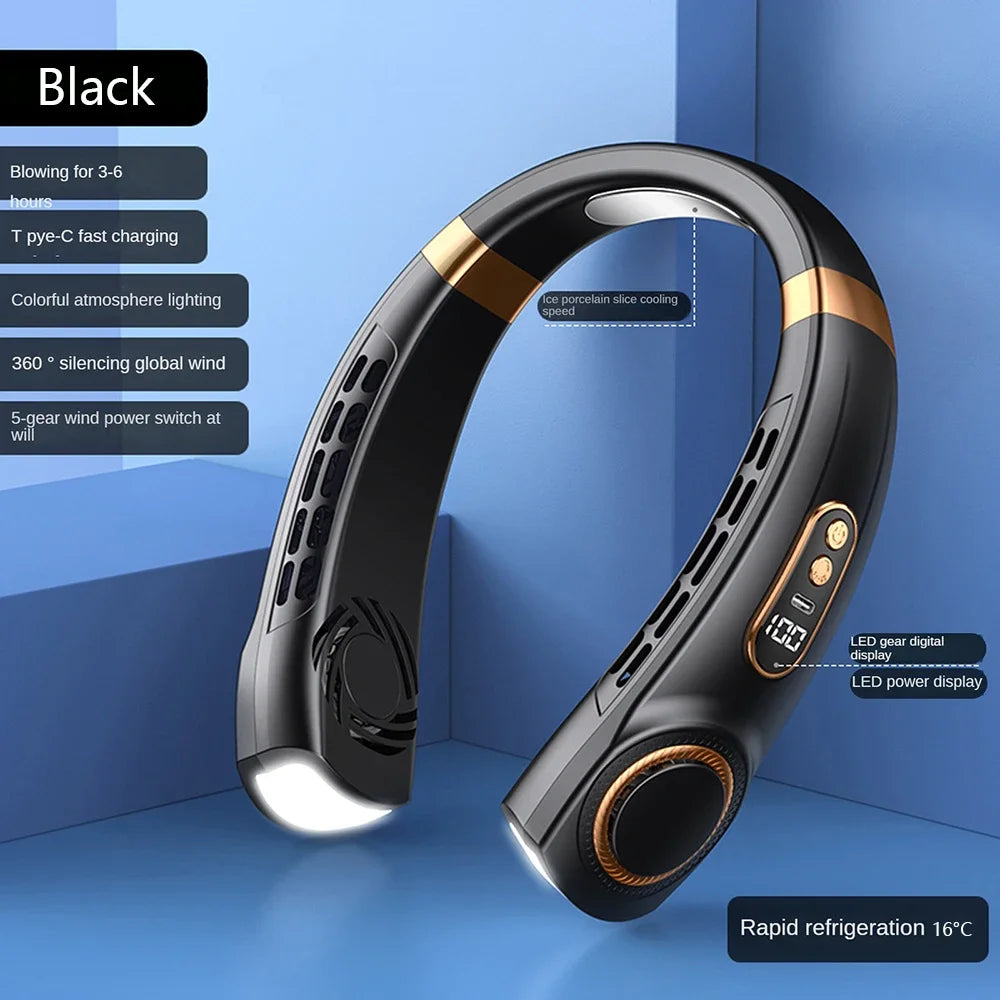 Bladeless Neck Fan β USB Rechargeable Silent Fan with 5 Speeds & Digital Display