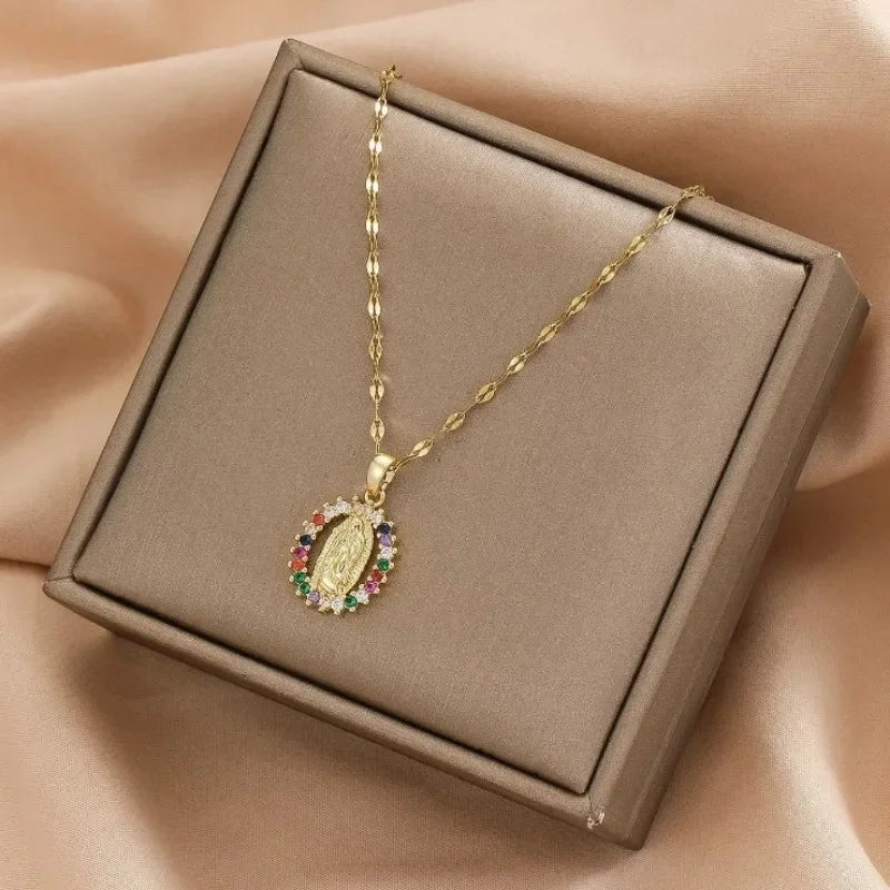Celestial Grace β Virgin Mary Colorful Zircon Necklace