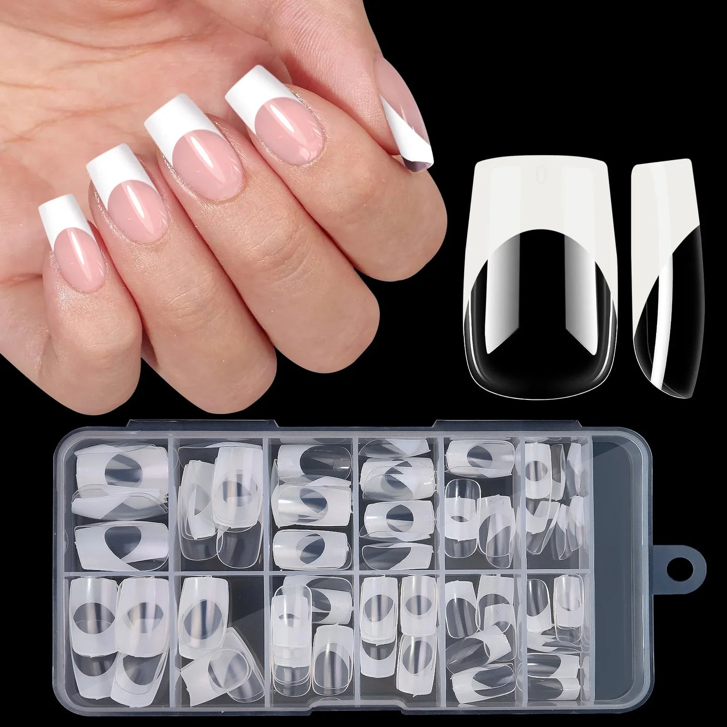 NailMuse β 120PCS Multicolor French Press-On Nails Set (Square & Almond Tips)