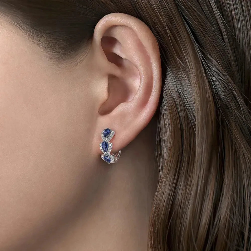 925 Sterling Silver Blue Zirconia Hoop Earrings β Elegant Wedding & Party Jewelry