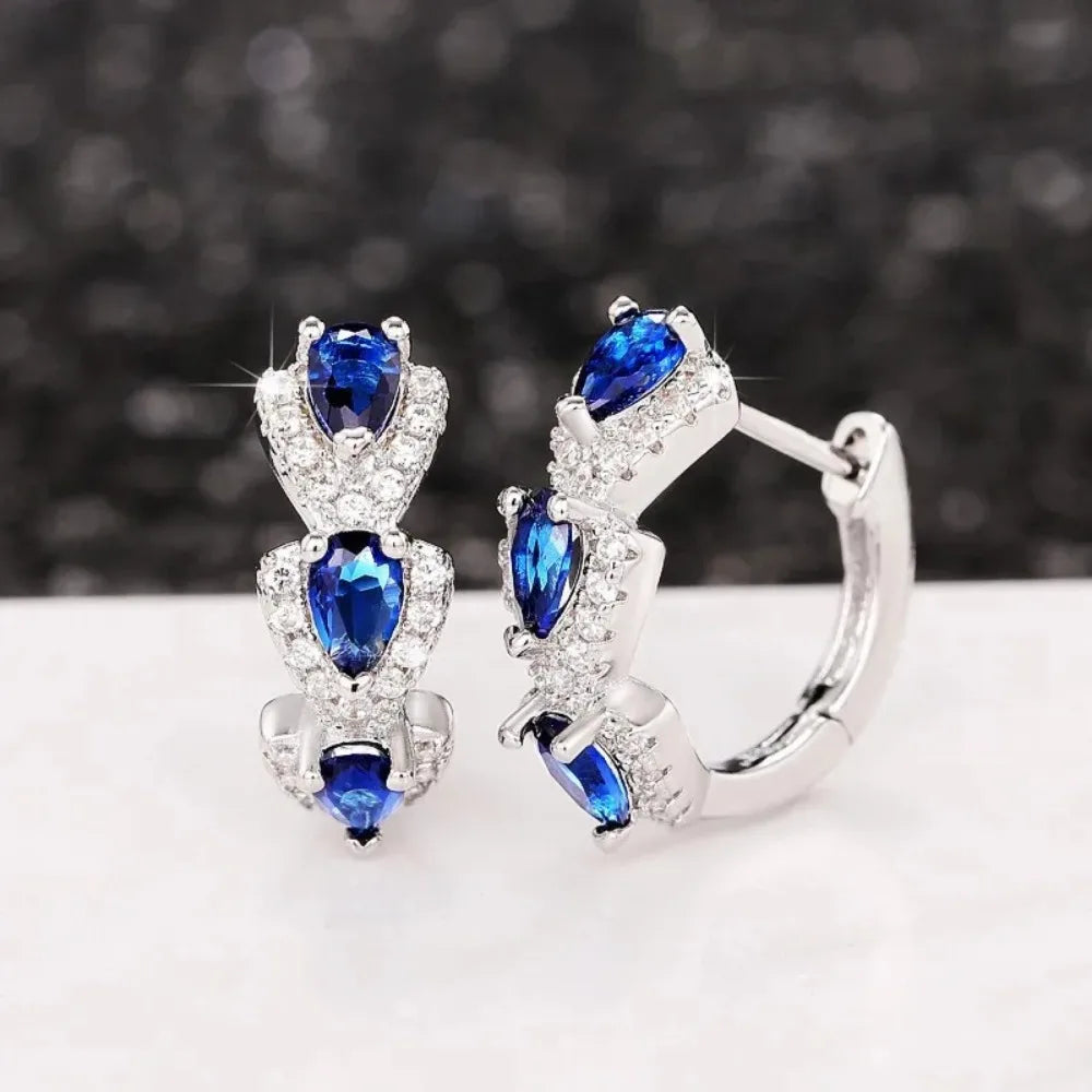 925 Sterling Silver Blue Zirconia Hoop Earrings β Elegant Wedding & Party Jewelry