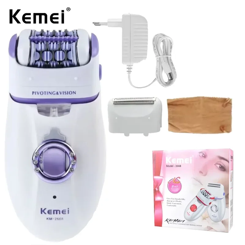 Kemei Rechargeable 2-in-1 Epilator & Shaver for Women β Smooth Skin Hair Removal Machine