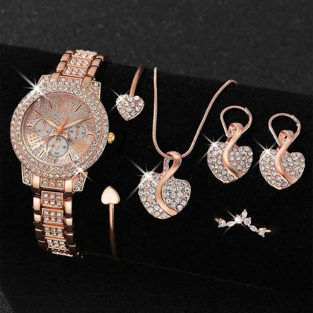 GlamTime β Women's Gold Watch & Jewelry Gift Set