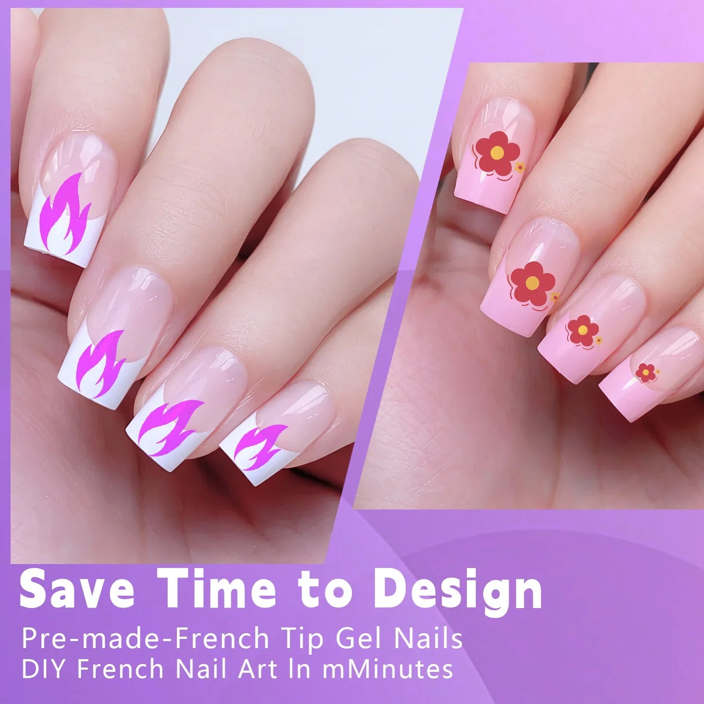 NailMuse β 120PCS Multicolor French Press-On Nails Set (Square & Almond Tips)