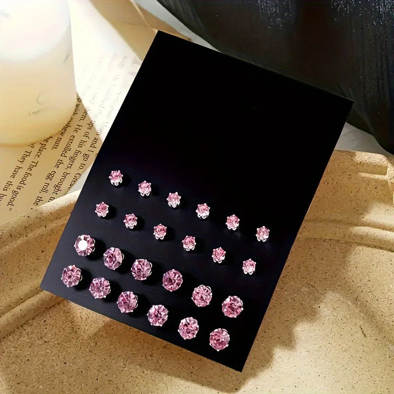 ZircaGlow β 12 Pairs Elegant Zirconia Stud Earrings Set