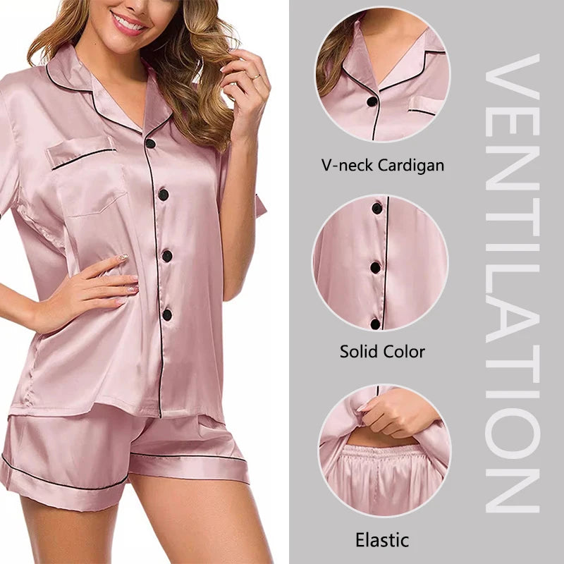 SatinEase – 2-Piece Button-Up Summer PJ Set