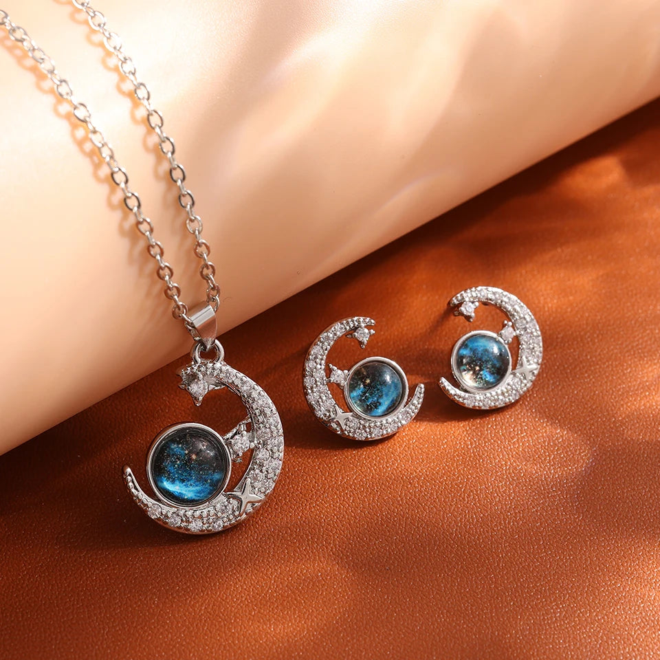 Titanium Star & Planet Pendant Necklace β Gold Astronaut Moon Charm Jewelry for Women
