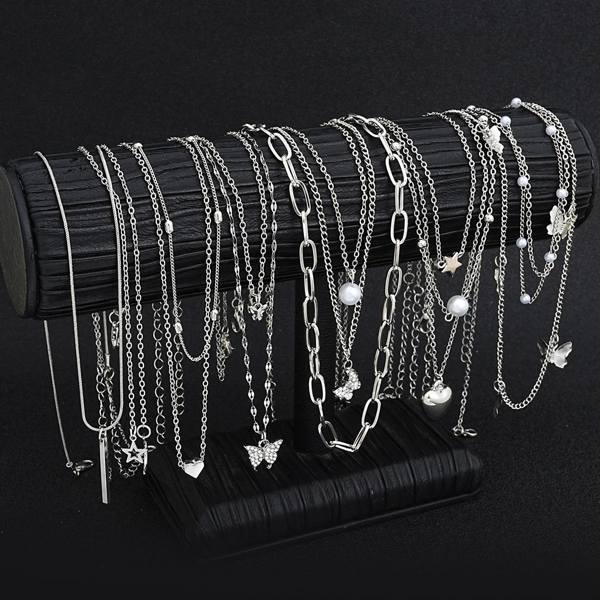 13Pcs Silver Charm Necklace Set β Butterfly, Heart, Star & Pearl Fashion Jewelry for Women