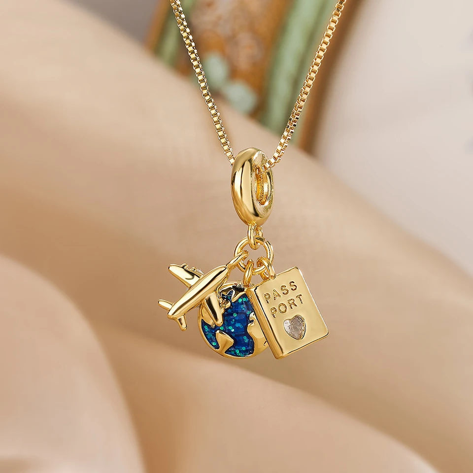 Titanium Star & Planet Pendant Necklace β Gold Astronaut Moon Charm Jewelry for Women